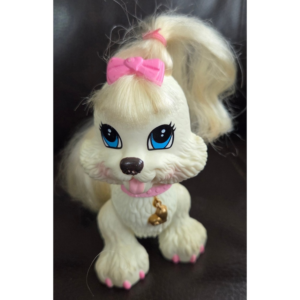 Fisher-Price Precious Pups White Poodle Dog Figure‎ Pink Bow Heart Charm N8127